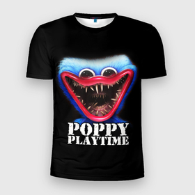 Мужская футболка 3D Slim с принтом Poppy Playtime ХАГГИ ВАГГИ в Новосибирске, 100% полиэстер с улучшенными характеристиками | приталенный силуэт, круглая горловина, широкие плечи, сужается к линии бедра | poppy playtime | игра | кукла | монстр | плэйтайм | попи плей тайм | попи плэй тайм | попиплейтам | попиплэйтайм | поппи плейтайм | поппиплэйтайм | хагги вагги | хаги ваги | хоррор