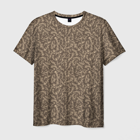 Мужская футболка 3D с принтом Растительный осенний фон , 100% полиэфир | прямой крой, круглый вырез горловины, длина до линии бедер | беж | бежевый | бесшовный | коричневый | листья | осень | паттерн | растения | флора | фон | цветы