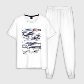 Мужская пижама хлопок с принтом Toyota Gazoo Racing sketch , 100% хлопок | брюки и футболка прямого кроя, без карманов, на брюках мягкая резинка на поясе и по низу штанин
 | Тематика изображения на принте: car | concept | racing | sketch | toyota | автомобиль | гонка | концепция | тойота | эскиз