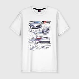Мужская футболка хлопок Slim с принтом Toyota Gazoo Racing sketch в Белгороде, 92% хлопок, 8% лайкра | приталенный силуэт, круглый вырез ворота, длина до линии бедра, короткий рукав | car | concept | racing | sketch | toyota | автомобиль | гонка | концепция | тойота | эскиз