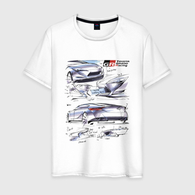 Мужская футболка хлопок с принтом Toyota Gazoo Racing sketch , 100% хлопок | прямой крой, круглый вырез горловины, длина до линии бедер, слегка спущенное плечо. | car | concept | racing | sketch | toyota | автомобиль | гонка | концепция | тойота | эскиз
