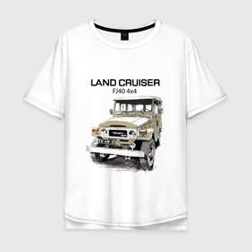 Мужская футболка хлопок Oversize с принтом Toyota Land Cruiser FJ 40 4X4 sketch в Санкт-Петербурге, 100% хлопок | свободный крой, круглый ворот, “спинка” длиннее передней части | car | japan | land cruiser | off road | power | sketch | toyota | автомобиль | внедорожник | мощь | тойота | эскиз