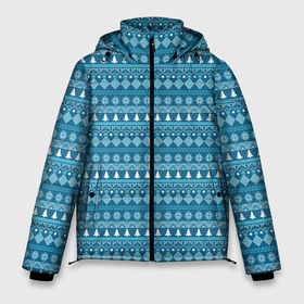 Мужская зимняя куртка 3D с принтом Новогодний узор сине-белого цвета в Белгороде, верх — 100% полиэстер; подкладка — 100% полиэстер; утеплитель — 100% полиэстер | длина ниже бедра, свободный силуэт Оверсайз. Есть воротник-стойка, отстегивающийся капюшон и ветрозащитная планка. 

Боковые карманы с листочкой на кнопках и внутренний карман на молнии. | 2022 | gift | ёлка | новый год | подарки | подарок | снежинка | узор
