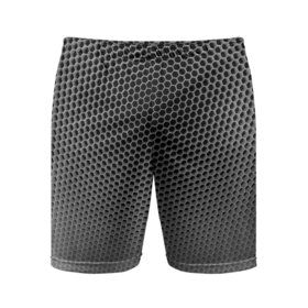 Мужские шорты спортивные с принтом шестиугольная сетка в Санкт-Петербурге,  |  | белый | геометрический | иллюстрация | сетка | текстура | узор | черный