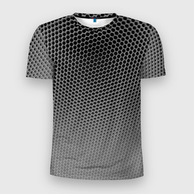Мужская футболка 3D Slim с принтом шестиугольная сетка в Санкт-Петербурге, 100% полиэстер с улучшенными характеристиками | приталенный силуэт, круглая горловина, широкие плечи, сужается к линии бедра | белый | геометрический | иллюстрация | сетка | текстура | узор | черный
