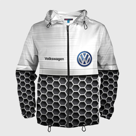 Мужская ветровка 3D с принтом Volkswagen | Стальная решетка в Екатеринбурге, 100% полиэстер | подол и капюшон оформлены резинкой с фиксаторами, два кармана без застежек по бокам, один потайной карман на груди | das auto | golf | logo | polo | tuareg | volkswagen | volkswagen  с | vw | дас авто | железная | железная решетка | железо | лого | логотип | логотип фольксваген | пассат | поло | сс | сталь | стальная решетка
