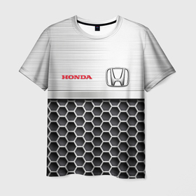 Мужская футболка 3D с принтом HONDA | Стальная решетка , 100% полиэфир | прямой крой, круглый вырез горловины, длина до линии бедер | honda | honda accord | honda civic | honda cr v | honda moto | honda motor | honda motors | ж | железная решетка | красный логотип | логотип красный | сталь | стальная решетка | стальные соты | хонда | хонда аккорд