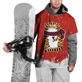 Накидка на куртку 3D с принтом грустный тигр с бокалом вина в Курске, 100% полиэстер |  | 2022 | год тигра | новый год | новый год 2022 | символ года | тигр | тигренок | тигрица | тигры