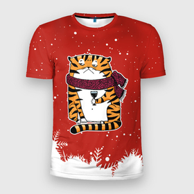 Мужская футболка 3D спортивная с принтом грустный тигр с бокалом вина в Тюмени, 100% полиэстер с улучшенными характеристиками | приталенный силуэт, круглая горловина, широкие плечи, сужается к линии бедра | 2022 | год тигра | новый год | новый год 2022 | символ года | тигр | тигренок | тигрица | тигры