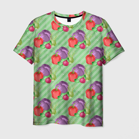 Мужская футболка 3D с принтом Vegan | Огород в Екатеринбурге, 100% полиэфир | прямой крой, круглый вырез горловины, длина до линии бедер | vegan | веган | грядка | лук | огород | перец