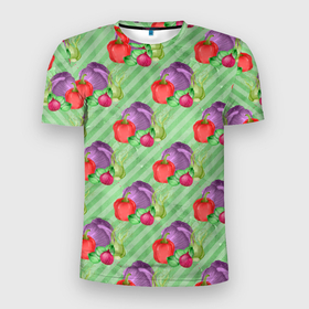 Мужская футболка 3D Slim с принтом Vegan | Огород в Петрозаводске, 100% полиэстер с улучшенными характеристиками | приталенный силуэт, круглая горловина, широкие плечи, сужается к линии бедра | vegan | веган | грядка | лук | огород | перец