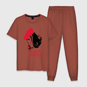 Мужская пижама хлопок с принтом Красная шапочка  и волк в Тюмени, 100% хлопок | брюки и футболка прямого кроя, без карманов, на брюках мягкая резинка на поясе и по низу штанин
 | волк | голова | девушка | прикол | цитата