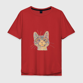 Мужская футболка хлопок Oversize с принтом A 018 Цветной кот в Новосибирске, 100% хлопок | свободный крой, круглый ворот, “спинка” длиннее передней части | графика | животные | звери | кот | котик | мило | мультяшка | поп арт | разноцветный | цветные карандаши
