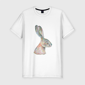 Мужская футболка хлопок Slim с принтом А 022 Заяц в Тюмени, 92% хлопок, 8% лайкра | приталенный силуэт, круглый вырез ворота, длина до линии бедра, короткий рукав | графика | зайка | заяц | кролик | мило | поп арт | цветные карандаши