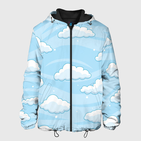 Мужская куртка 3D с принтом Зимние облака в Новосибирске, ткань верха — 100% полиэстер, подклад — флис | прямой крой, подол и капюшон оформлены резинкой с фиксаторами, два кармана без застежек по бокам, один большой потайной карман на груди. Карман на груди застегивается на липучку | арт | ветер | зима | небо | облака | облако | природа | рисунок | синий | снег | снежок | холод | холодный ветер