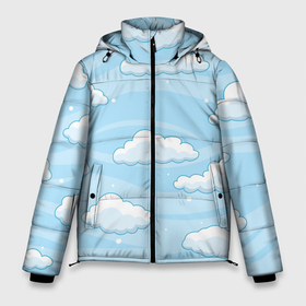 Мужская зимняя куртка 3D с принтом Зимние облака в Петрозаводске, верх — 100% полиэстер; подкладка — 100% полиэстер; утеплитель — 100% полиэстер | длина ниже бедра, свободный силуэт Оверсайз. Есть воротник-стойка, отстегивающийся капюшон и ветрозащитная планка. 

Боковые карманы с листочкой на кнопках и внутренний карман на молнии. | арт | ветер | зима | небо | облака | облако | природа | рисунок | синий | снег | снежок | холод | холодный ветер
