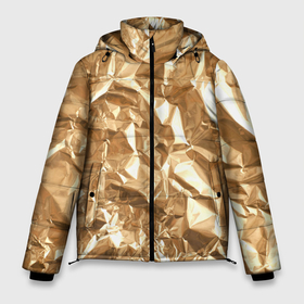 Мужская зимняя куртка 3D с принтом Мятая Фольга в Петрозаводске, верх — 100% полиэстер; подкладка — 100% полиэстер; утеплитель — 100% полиэстер | длина ниже бедра, свободный силуэт Оверсайз. Есть воротник-стойка, отстегивающийся капюшон и ветрозащитная планка. 

Боковые карманы с листочкой на кнопках и внутренний карман на молнии. | золотая фольга | золотой фон | мятая фольга | принт | фольга