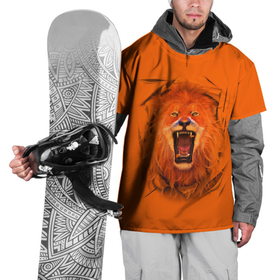 Накидка на куртку 3D с принтом ЛЕВ СКВОЗЬ ТКАНЬ в Новосибирске, 100% полиэстер |  | animals | hunter | king | lion | вожак | дикие | животные | звери | клыки | король | лев | пасть | сила | ткань | хищник | царь | ярость