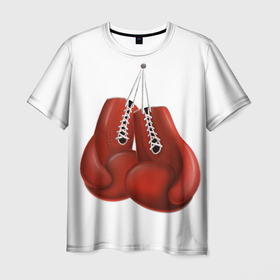 Мужская футболка 3D с принтом Красные боксёрские перчатки , 100% полиэфир | прямой крой, круглый вырез горловины, длина до линии бедер | боевые искусства | бой | бокс | боксерам | боксерские перчатки | спорт