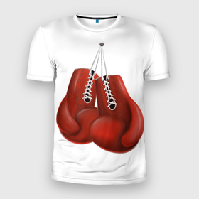 Мужская футболка 3D Slim с принтом Красные боксёрские перчатки в Екатеринбурге, 100% полиэстер с улучшенными характеристиками | приталенный силуэт, круглая горловина, широкие плечи, сужается к линии бедра | боевые искусства | бой | бокс | боксерам | боксерские перчатки | спорт