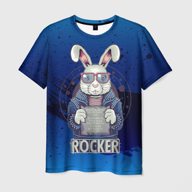 Мужская футболка 3D с принтом Rocker в Санкт-Петербурге, 100% полиэфир | прямой крой, круглый вырез горловины, длина до линии бедер | арт | графика | животные | заяц | звери | кролик | рокер