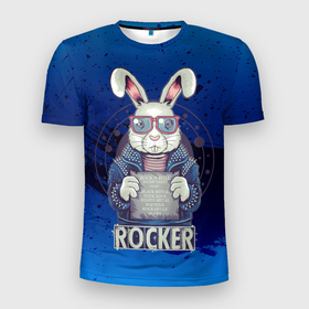 Мужская футболка 3D Slim с принтом Rocker в Тюмени, 100% полиэстер с улучшенными характеристиками | приталенный силуэт, круглая горловина, широкие плечи, сужается к линии бедра | арт | графика | животные | заяц | звери | кролик | рокер