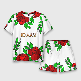 Мужской костюм с шортами 3D с принтом Юлия в розах в Тюмени,  |  | roses | бабушка | день рождения | дочь | женщинам | именные | имя юлия | имя юля | красные розы | мама | подарок | подруга | розы | розы красные | сестра | сюрприз | цветы | юлия | юлия имя | юлька | юля