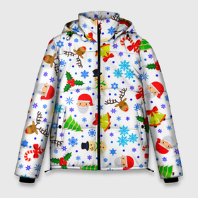 Мужская зимняя куртка 3D с принтом Новогодний   Рождественский узор в Новосибирске, верх — 100% полиэстер; подкладка — 100% полиэстер; утеплитель — 100% полиэстер | длина ниже бедра, свободный силуэт Оверсайз. Есть воротник-стойка, отстегивающийся капюшон и ветрозащитная планка. 

Боковые карманы с листочкой на кнопках и внутренний карман на молнии. | christmas | deer | happy new year | merry christmas | new year | snowflakes | snowman | winter | дед мороз | елка | зима | зимний орнамент | зимний узор | колпак новогодний | новогодние олени | новогодний узор | новый год | олени