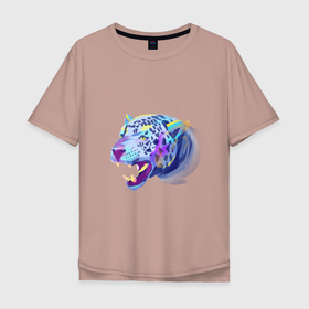 Мужская футболка хлопок Oversize с принтом Неоновый леопард , 100% хлопок | свободный крой, круглый ворот, “спинка” длиннее передней части | арт | градиент | иллюстрация | котенок | неоны
