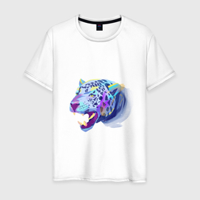 Мужская футболка хлопок с принтом Неоновый леопард в Кировске, 100% хлопок | прямой крой, круглый вырез горловины, длина до линии бедер, слегка спущенное плечо. | арт | градиент | иллюстрация | котенок | неоны
