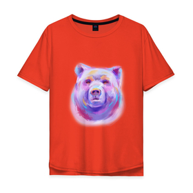 Мужская футболка хлопок Oversize с принтом Неоновый медведь в Санкт-Петербурге, 100% хлопок | свободный крой, круглый ворот, “спинка” длиннее передней части | Тематика изображения на принте: арт | градиент | иллюстрация | косолапый | медвежонок | мишка