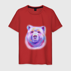 Мужская футболка хлопок с принтом Неоновый медведь в Санкт-Петербурге, 100% хлопок | прямой крой, круглый вырез горловины, длина до линии бедер, слегка спущенное плечо. | арт | градиент | иллюстрация | косолапый | медвежонок | мишка