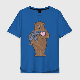 Мужская футболка хлопок Oversize с принтом Медвежий романтик , 100% хлопок | свободный крой, круглый ворот, “спинка” длиннее передней части | Тематика изображения на принте: дикий | зверь | иллюстрация | медвежонок | мишка | романтик | сердце