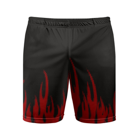 Мужские шорты спортивные с принтом Pixel Fire в Кировске,  |  | fire | flame | колючая проволока | огонь | пламя | цепь