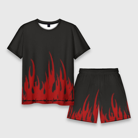 Мужской костюм с шортами 3D с принтом Pixel Fire в Кировске,  |  | fire | flame | колючая проволока | огонь | пламя | цепь