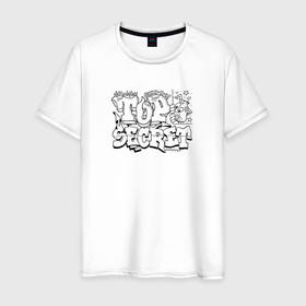 Мужская футболка хлопок с принтом TOP SECRET в Петрозаводске, 100% хлопок | прямой крой, круглый вырез горловины, длина до линии бедер, слегка спущенное плечо. | top secret | граффити | кот | кошка | секрет | топ
