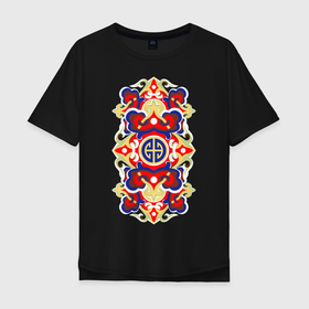 Мужская футболка хлопок Oversize с принтом монгольский орнамент в Екатеринбурге, 100% хлопок | свободный крой, круглый ворот, “спинка” длиннее передней части | Тематика изображения на принте: красный | монгольский | орнамент | узор