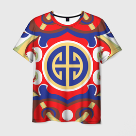 Мужская футболка 3D с принтом монгольский орнамент в Санкт-Петербурге, 100% полиэфир | прямой крой, круглый вырез горловины, длина до линии бедер | Тематика изображения на принте: красный | монгольский | орнамент | узор