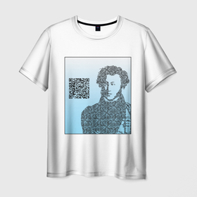 Мужская футболка 3D с принтом QR   Пушкин в Белгороде, 100% полиэфир | прямой крой, круглый вырез горловины, длина до линии бедер | lockdown | qr код | литература | портрет | поэт | пушкин