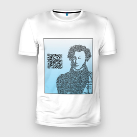Мужская футболка 3D Slim с принтом QR   Пушкин , 100% полиэстер с улучшенными характеристиками | приталенный силуэт, круглая горловина, широкие плечи, сужается к линии бедра | lockdown | qr код | литература | портрет | поэт | пушкин