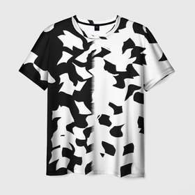 Мужская футболка 3D с принтом черно белый камуфляж , 100% полиэфир | прямой крой, круглый вырез горловины, длина до линии бедер | белый | камуфляж | листва | разложение | черный