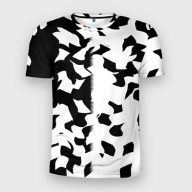 Мужская футболка 3D Slim с принтом черно белый камуфляж в Кировске, 100% полиэстер с улучшенными характеристиками | приталенный силуэт, круглая горловина, широкие плечи, сужается к линии бедра | белый | камуфляж | листва | разложение | черный