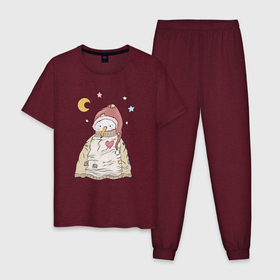 Мужская пижама хлопок с принтом Снеговик в свитере в Тюмени, 100% хлопок | брюки и футболка прямого кроя, без карманов, на брюках мягкая резинка на поясе и по низу штанин
 | 2022 | новогодний | новый год | рождество | снег | снеговик