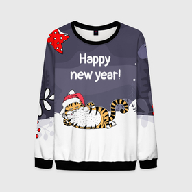 Мужской свитшот 3D с принтом Happy New Year 2022 Тигр в Курске, 100% полиэстер с мягким внутренним слоем | круглый вырез горловины, мягкая резинка на манжетах и поясе, свободная посадка по фигуре | 2022 | год тигра | новый год | новый год 2022 | символ года | тигр | тигренок | тигрица | тигры