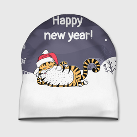 Шапка 3D с принтом Happy New Year 2022 Тигр в Новосибирске, 100% полиэстер | универсальный размер, печать по всей поверхности изделия | 2022 | год тигра | новый год | новый год 2022 | символ года | тигр | тигренок | тигрица | тигры