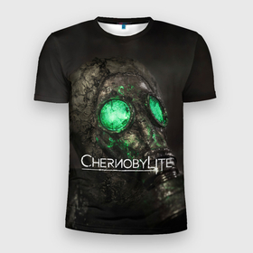 Мужская футболка 3D Slim с принтом Chernobylite арт в Новосибирске, 100% полиэстер с улучшенными характеристиками | приталенный силуэт, круглая горловина, широкие плечи, сужается к линии бедра | art | chernobylite | game | gas | horror | mask | арт | игра | противогаз | химинюк | хоррор | чернобыль | шутер