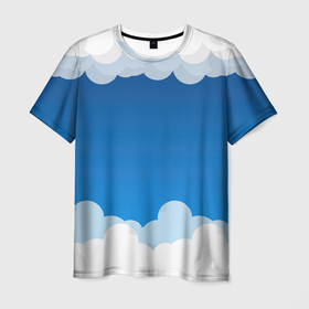Мужская футболка 3D с принтом Полёт в облаках в Петрозаводске, 100% полиэфир | прямой крой, круглый вырез горловины, длина до линии бедер | арт | вектор | векторный рисунок | небо | облака | облако | природа | рисунок | синий