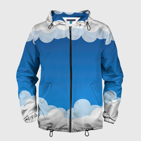 Мужская ветровка 3D с принтом Полёт в облаках в Санкт-Петербурге, 100% полиэстер | подол и капюшон оформлены резинкой с фиксаторами, два кармана без застежек по бокам, один потайной карман на груди | арт | вектор | векторный рисунок | небо | облака | облако | природа | рисунок | синий