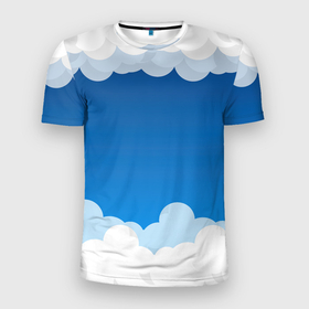 Мужская футболка 3D Slim с принтом Полёт в облаках в Санкт-Петербурге, 100% полиэстер с улучшенными характеристиками | приталенный силуэт, круглая горловина, широкие плечи, сужается к линии бедра | арт | вектор | векторный рисунок | небо | облака | облако | природа | рисунок | синий