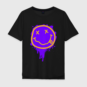Мужская футболка хлопок Oversize с принтом НИРВАНА СМАЙЛ НЕОН , 100% хлопок | свободный крой, круглый ворот, “спинка” длиннее передней части | Тематика изображения на принте: band | cobain | face | kurt | logo | music | nirvana | rock | rocknroll | группа | кобейн | курт | лого | логотип | музыка | музыкальная | нирвана | рожица | рок | рокнролл | символ